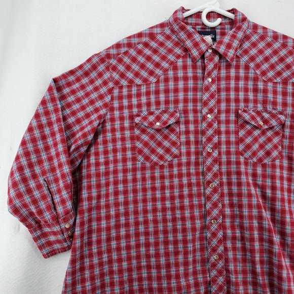 Wrangler Shirt Women's 3/4 Sleeve Casual Pearl Snap Up Plaid Red Size 3XL - Picture 5 of 12